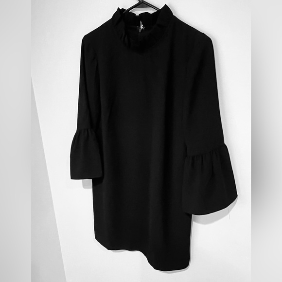 J. Crew Ruffle Neck Shift Dress in 365 Crepe Black - Picture 4 of 7